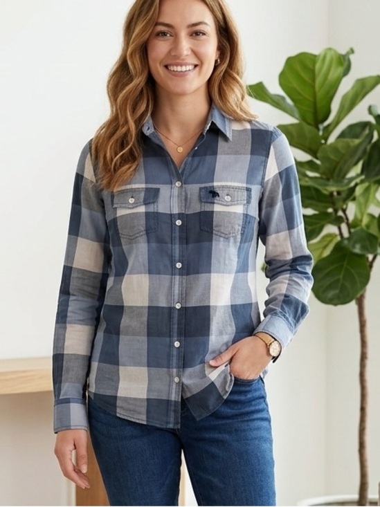 Abercrombie & Fitch Tops - Abercrombie & Fitch Blue Plaid Sheer Button-Up Shirt Small